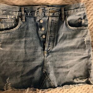 Agolde Light Blue Distressed Denim Skirt